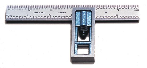 tempered. Reversible protractor heads for hardened squares. Double-indexed protractor is graduated 180 in both directions. Finished in baked enamel. Square Head has level and scriber point.