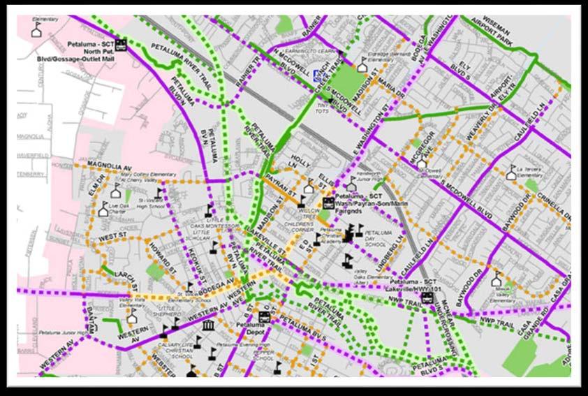 Illustration 2: designated bikeway system (existing and proposed) Source: Sonoma County Authority (http://www.sctainfo.org/bike_main_files/petaluma_map.