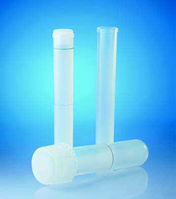 Sample vials, PFA 92 With or without individually calibrated ring mark at 10 ml with screw cap GL 25 made of PFA.