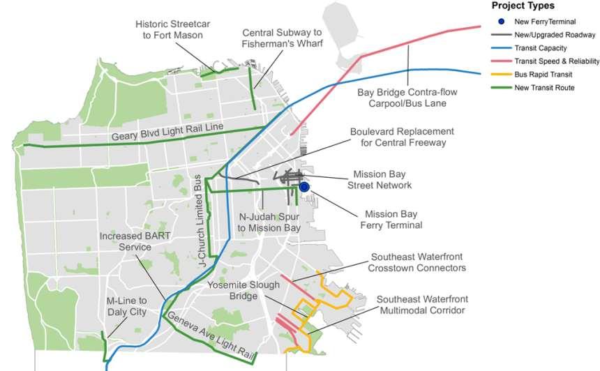 Low-middle tier projects Muni service expansion and BART tube are not shown Low-Middle tier projects