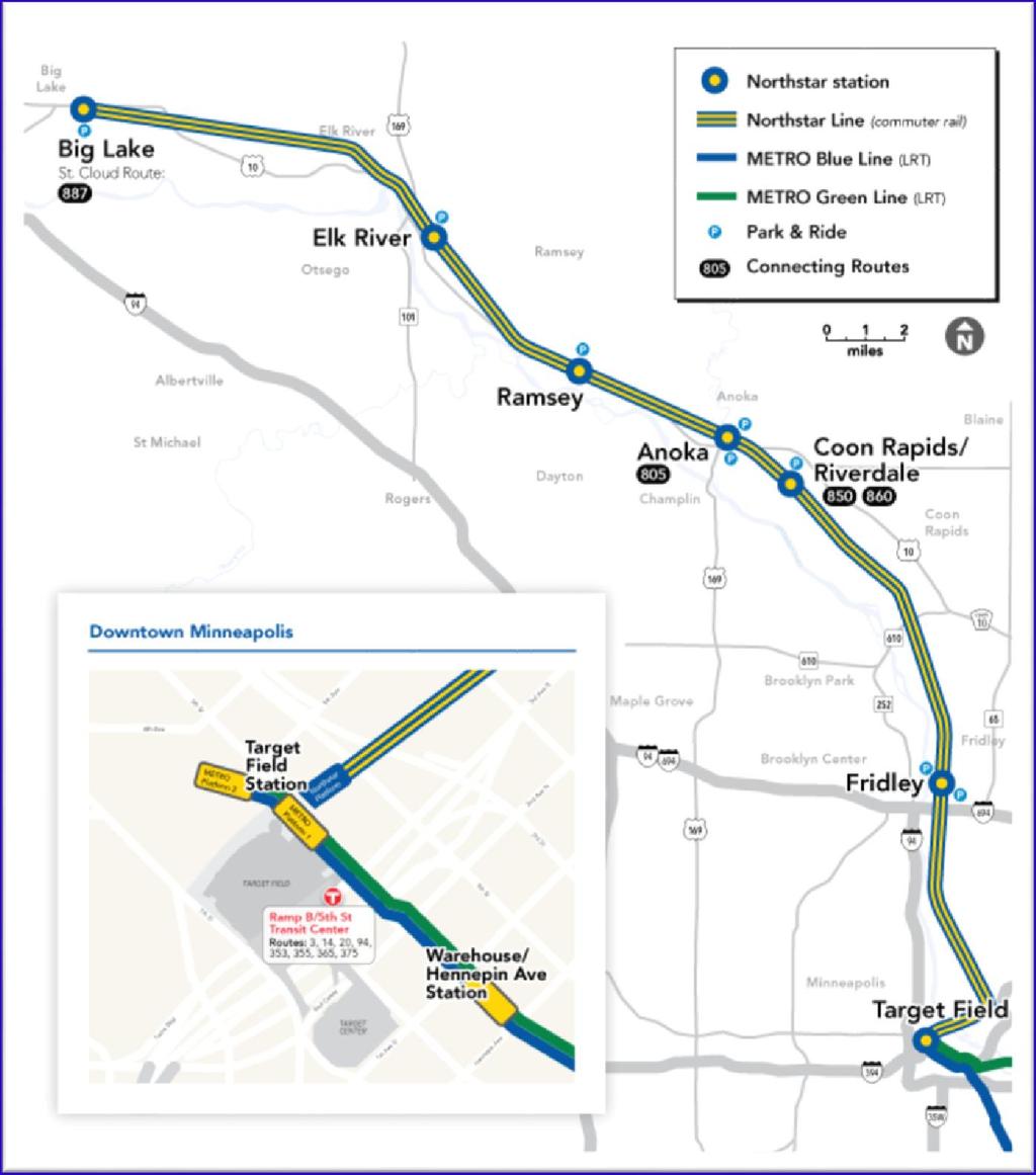 Northstar Commuter Rail 40-mile commuter rail line with 7 stations Passenger service