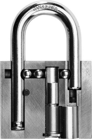 American Lock Series A780 & A790 Disassembly Unlock shackle Use a 5/32" hex wrench to remove security screw Relock shackle: remove key Remove cylinder retaining housing Remove trap door and cylinder