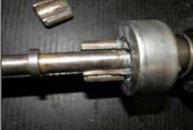 Shims (GM applications) may be required to properly align the starter drive teeth with the engine flywheel teeth. Improper torque on mounting bolts.