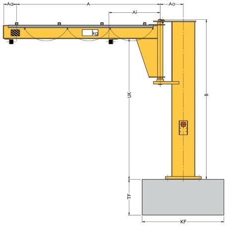 Cranes Floor-mounted jib cranes Scope of delivery The electrical system is equipped with a lockable main switch, round-cable power supply with cable support pipes for booms up to 4000.