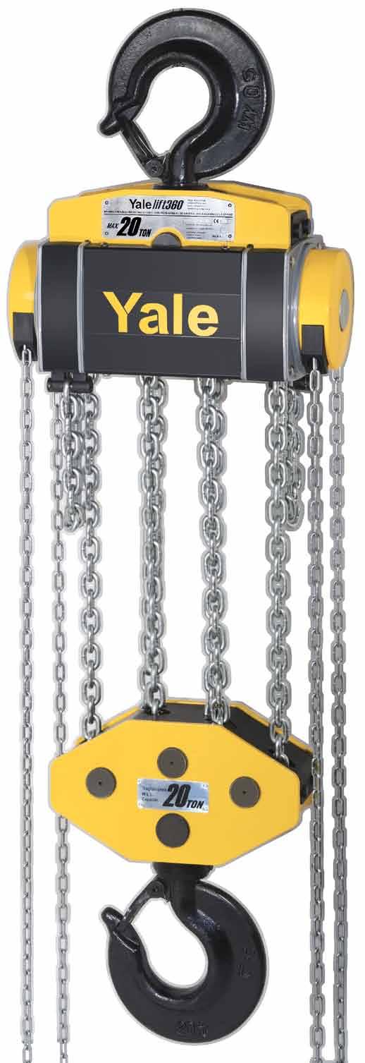 The hardened load sheave with five precision machined pockets ensures accurate movement of the load chain. The low headroom (hook-to-hook dimension 1010 ) allows maximum use of the lifting height.