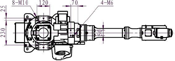 Figure 3-5 Upper Arm Auxiliary Mounting Hole Dimensions of SA1800 (1. Tool flange connection; 2. Forearm drive box connection; 3. Rotary seat connection; 4. Base connection) 3.