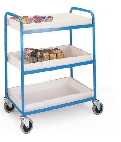 shelves Easy to manoeuvre with a push/pull handle & 2 swivel/2 fi xed 125mm rubber wheels LXX YXX No of Shelves Tray Trolleys Economy Shelf