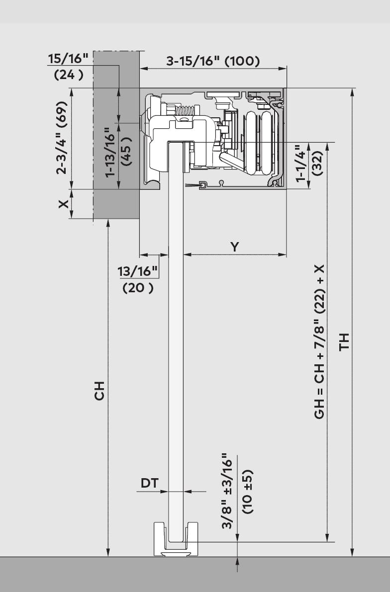 Features and data For installation with one or two sliding door s mounted to wall; for 5/16" 9/16" (8 13.5) thick glass.