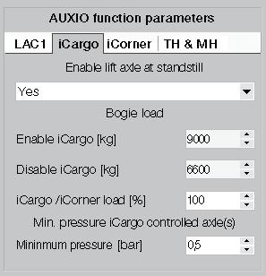 Select the axle to be controlled by. Note: on centre-axle trailers the axle controlled by can be either behind or in front of the non-lifting axle. Click on Next. Set the required control parameters.