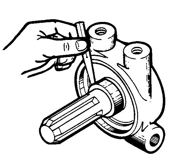 L. Align pillow block bearing housing between lugs on bearing mount and fasten with pin weldment, lockwasher and locknut. M. Place punch in blind hole in collar.