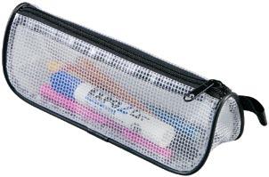 Durable see-through vinyl cases with mesh webbing are perfect for storing and organizing pens, pencils, scales, rulers, brushes, even