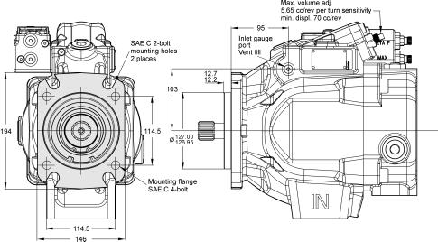 Series P3 P3105 Mounting flange Port ordering code A side - UNC B side - metric Airbleed port / vent port