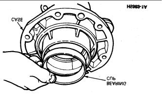 12. Using tool T77F-1 102-A remove the outer bearing cup. The bearing removal will remove the oil seal. 13. Unscrew and remove the vent from the case. Brake Shoe Disassembly 1.