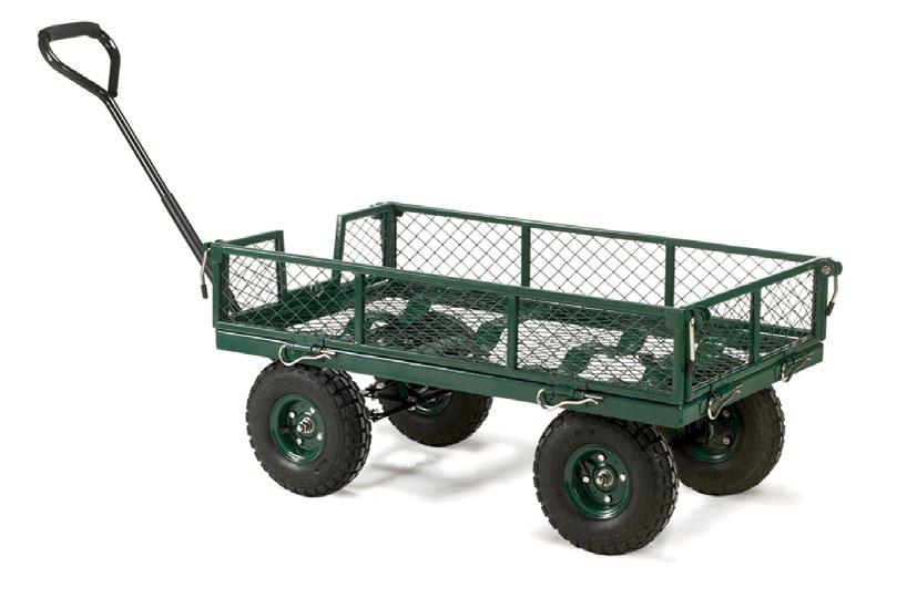 Handle to aid manoeuvrability Large pneumatic wheels with extra rubber tread Powder coated in green Platform Height From Ground Overall Body
