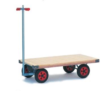 Platform Trolleys Blue enamelled steel handle and chassis Steerable front wheels Seasoned timber platform and sides (Fixed side versions only) Ø200mm Rubber Cushion Wheels Overall Size H x W x D Body