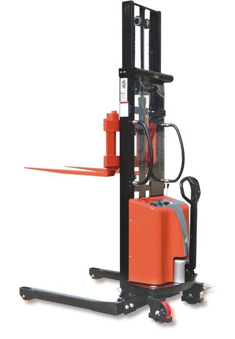 MATERIALS HANDLING EQUIPMENT Semi Electric Stackers Heavy duty 1500W electro-hydraulic power pack Steering/Pulling Handle Brake Steer wheel foot guards Full guarding Tandem lift chains Manual Push/