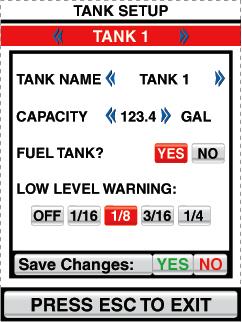 Use the left or right navigation buttons to select either Tank 1, Tank 2, or Tank 3. Once the desired tank is selected, press.
