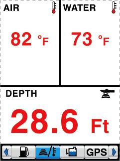 DEPTH / TEMP SCREEN The Depth / Temp screen will display the current depth, air temperature, and water temperature.