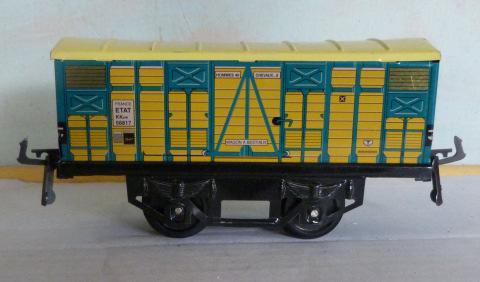 Reproduction in tinplate of French Hornby Cattle Wagon (Wagon a Bestiaux).