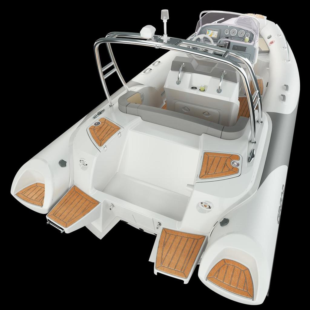 To the Rear The two integrated swimming platforms are both stylish and functional, the portside platform