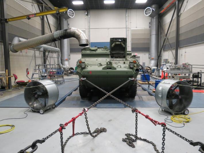 performed in Sept. 2015 and the upgraded APOP Stryker test was performed in Dec. 2016 Jan. 2017. Both were performed on a vehicle chassis dynamometer at General Dynamics as shown in Figure 1.