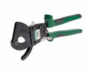 Unique ratchet action holds cable tight and allows rapid, straight cuts with minimum effort. Hold-open spring speeds cutting action. Quick-release lever opens blade at anytime during operation.