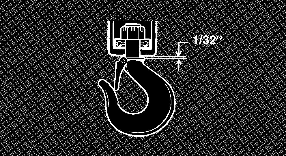 Hooks. Both upper and lower hooks must be free to swivel. Those that are held by nuts must be adjusted to provide / clearance as shown in Figure before the hook nut pin is inserted.