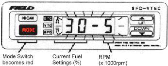 SFC-VTEC SFC-mode (fuel mapping) "Setting Mode" Can adjust the fuel delivery by +/- 30% in 1% increments.