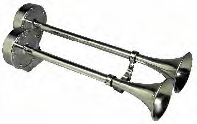 16"L x 7-1/2"W x 4"H 7 Amps 120 db 351 Hz ± 20 Model 10012 STAINLESS STEEL BUG DEFLECTOR Fits all Ongaro trumpet horns