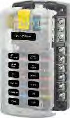 insulation requirements Easy to open, push button latch for easy access to fuses Tin-plated copper buses and fuse clips Fuse block with cover includes 20 write-on circuit labels and two terminal