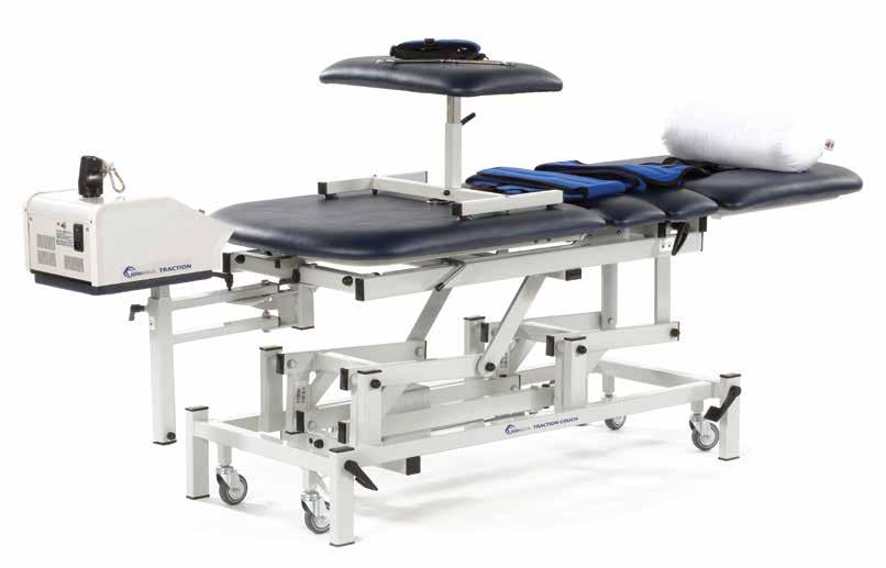 The tables are available separately with machine mount or as part of a package with traction machine, flexion stool, all harnesses and neck pillow.