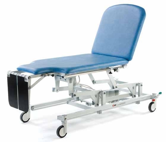 Available with the option of divided leg design both models feature a large wheel design with steering facility and have the standard benefits of dual adjustable foot boards, patient handgrips,