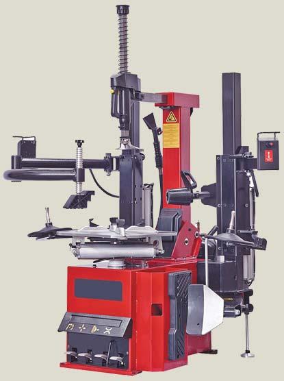 Automatic tire changer with lean back post and double help arms TC650S & TC650SA Machine post lean backwards / forwards upon pedal operation (pneumatic) and pneumatically locked in working position