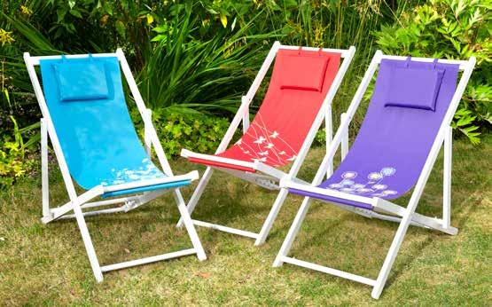 4-Position Deck Chair Hardwood and polyester fabric Position 1: H 95 x W53 x D99cm Will adjust in size accordingly Fully folding Security stoppers on legs UK FR standard pillow Max weight permitted: