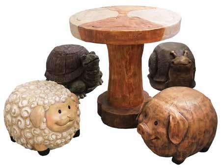 Animal Furniture Set Fibreglass Table: H 62 x Ø 61cm Chair: H 29 x L 45 x D 36cm UV stable Supplied in two boxes KD Test certificate available upon request Water
