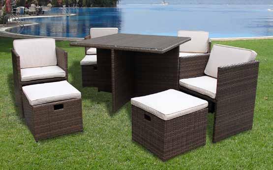 9 Piece Cube Set All weather brown faux rattan Powder coated steel frame 9 Piece