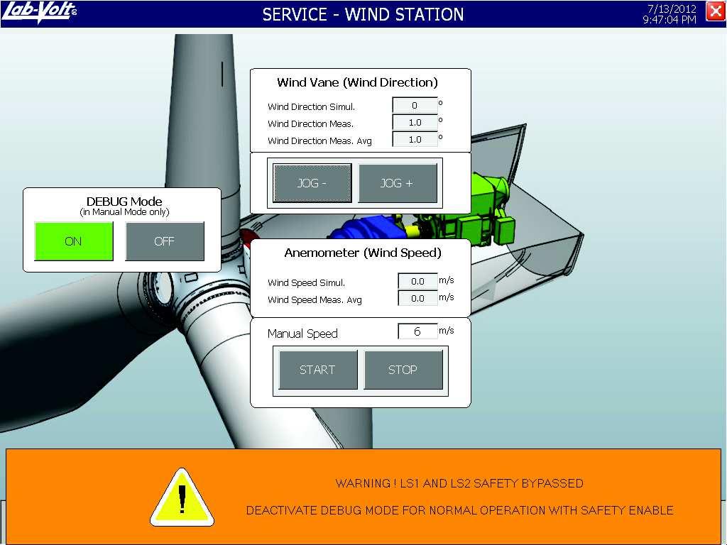 Ex. 4-1 Nacelle Control System Procedure Analog input: wind vane 44. Put the trainer in MANUAL mode.