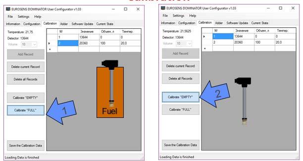 then remove it from the fuel, wait for the fuel to flow out of the electrodes and click on the "Empty" button on the Calibration tab.