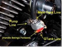) GTank to Fuel Valve Route the Fuel Hose Draw Line (5/16 x 15 ) over the driveshaft towards the center and under the frame on the left outside of the rear motor mount.