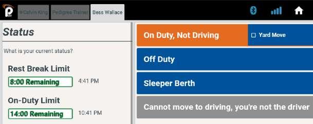 The team driver will select a non-driving status upon login. 6.