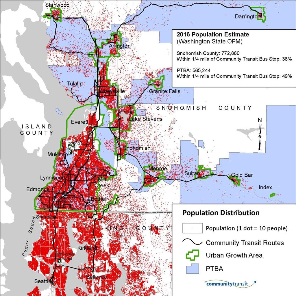 SYSTEM PERFORMANCE Population and Employment Snohomish County and Community Transit s service district continue to experience strong travel demand as people commute to work or school and conduct