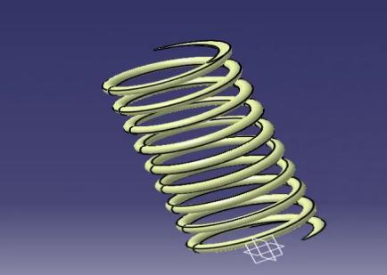 Figure 1: Spring modelled in CATIA Figure 2: Meshing of coil spring Figure 3: Boundary conditions Figure 4: Loading direction on Spring Load applied on spring is shown in Table 2
