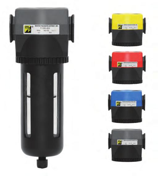 Full-Size SERIES 8 Modular FC8-E9 Models Oil Vapor Removal Port Sizes: /8, /, / (Adsorbing) Filters Available Color Caps Yellow The adsorbing fi lter is designed to remove vapors from the air line