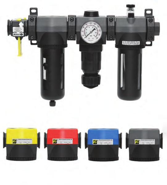 Full-Size SERIES 8 FRLs AAMVABA Models Filter-Regulator-Lubricators Port Sizes: /8, /, / Yellow Available Color Caps Red Model Shown: AAMVABJ6 Blue Grey (standard) SPECIFICATIONS Ambient/Media