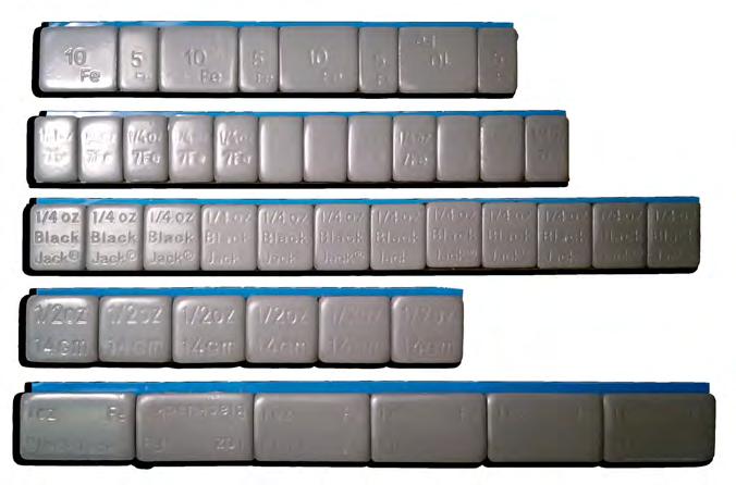 Curved Stick-On Weights on Easy-Peel Blue Tape 15 W-5025-Fe-30 1/4 oz Gray (Low Profile) Stick-on Weights on Easy-Peel Blue Tape 30