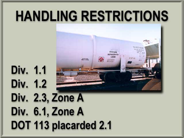 30 Strict handling restrictions apply to any rail car that is placarded: Division 1.1 Explosives, Division 1.2 Explosives, Division 2.
