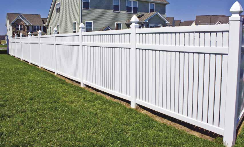 1/2 picket spacing Egan 2 x 6 ribbed top rail 2 x 3-1/2 mid-rail on 6, 7, and 8 high fences 2 x 3-1/2 second mid-rail on 7 and 8 high fences 2 x 6 ribbed bottom rail
