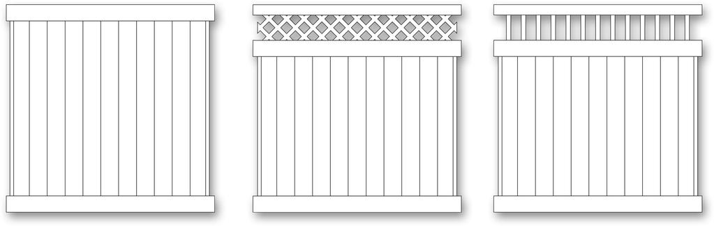 Vinyl Privacy Fencing, Posts & Hardware Pricing Panel Height Style 1A Style 1B Style 1C Fence Sections - 6 T & G Pickets Ships Unassembled NOTE: 96 wide panels include an aluminum insert in the