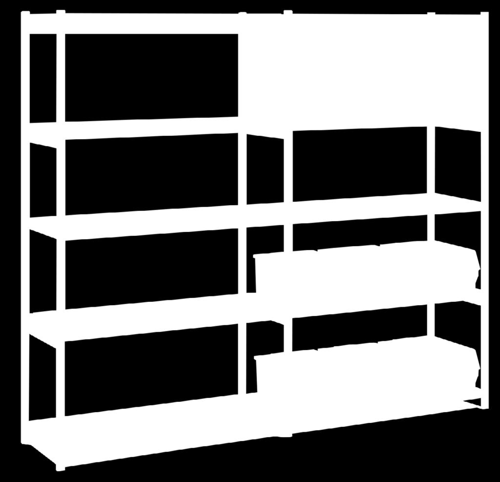 Shelves have a 40 mm edging for greater stability and are height adjustable in 59 mm steps. Load capacity per shelf 00 kg.
