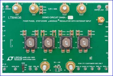 400LFM Figure 7. Four LTM4636s in parallel with precision current sharing and high efficiency, respectively- 12V IN to 0.